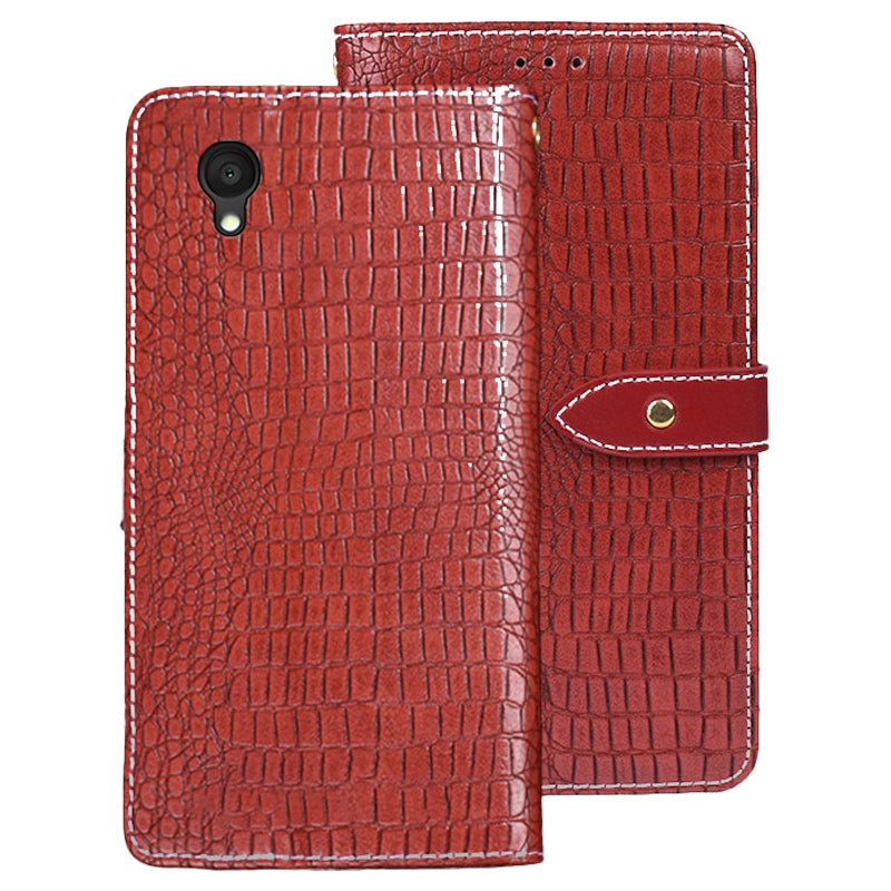 IDEWEI Magnetic Protective Cover for Alcatel 1 Ultra, Crocodile Texture Horizontal Stand PU Leather Wallet Folio Flip Phone Case