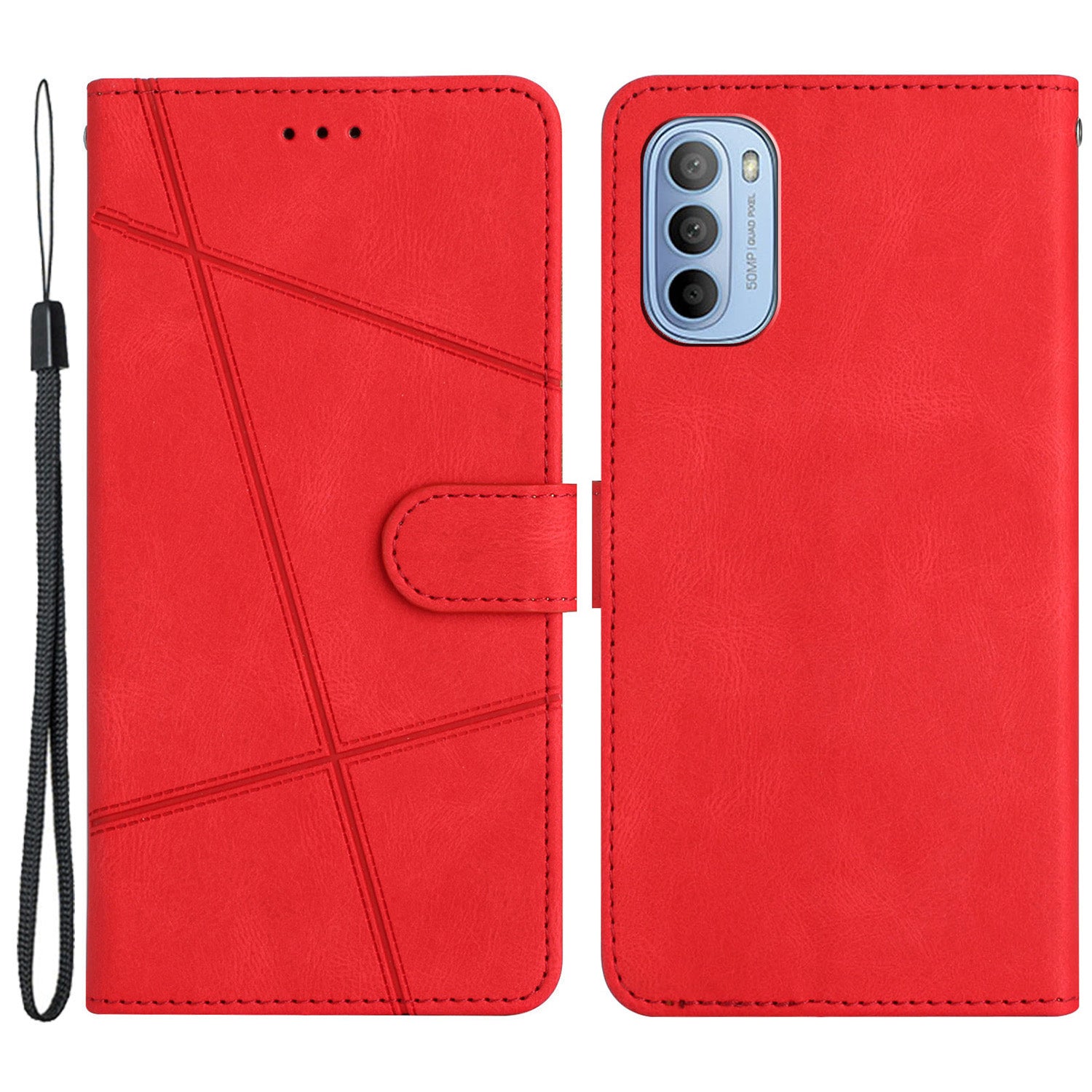 Phone Wallet Case For Motorola Moto G31 4G / G41 4G, PU Leather Magnetic Imprinted Lines Crazy Horse Texture Cell Phone Cover Stand with Strap