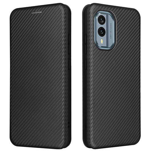 For Nokia X30 5G PU Leather Phone Case Card Slot Stand Carbon Fiber Texture Anti-scratch Magnetic Auto-absorbed Flip Cover