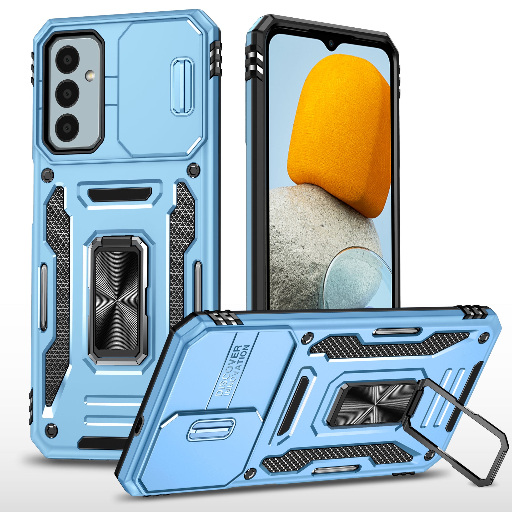 Armor Series for Samsung Galaxy M23 5G / F23 5G / M13 4G PC + TPU Anti-Scratch Phone Case Slide Camera Protection Kickstand Shockproof Cover