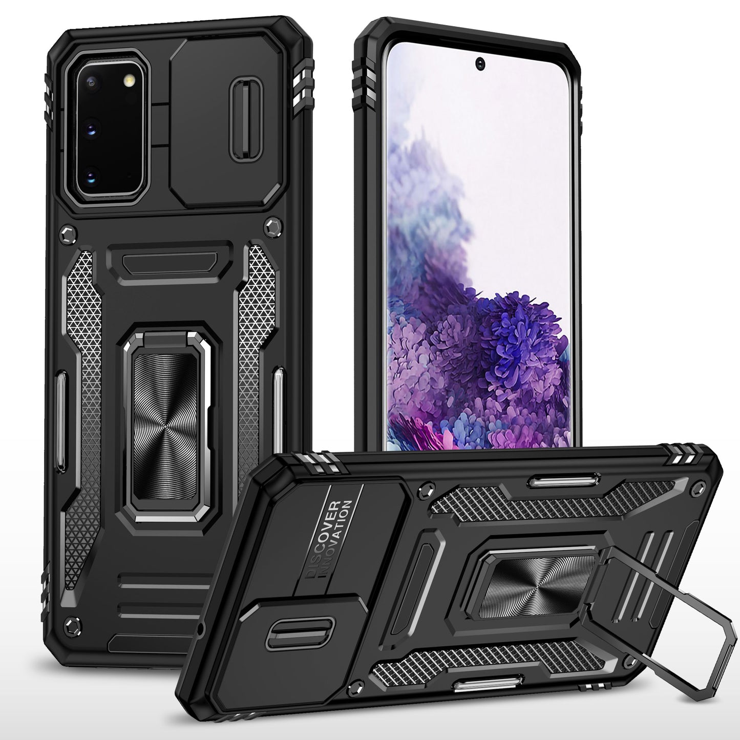 Armor Series for  Samsung Galaxy S20 4G / 5G Kickstand PC + TPU Hybrid Cover Anti-collision Protective Phone Case with Slide Camera Protector