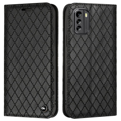 RFID Blocking Litchi Texture Phone Case for Nokia G60 5G, Rhombus Embossing PU Leather Stand Wallet Magnetic Auto-absorbed Cover