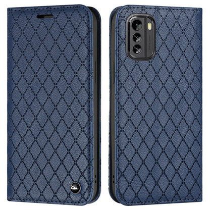 RFID Blocking Litchi Texture Phone Case for Nokia G60 5G, Rhombus Embossing PU Leather Stand Wallet Magnetic Auto-absorbed Cover