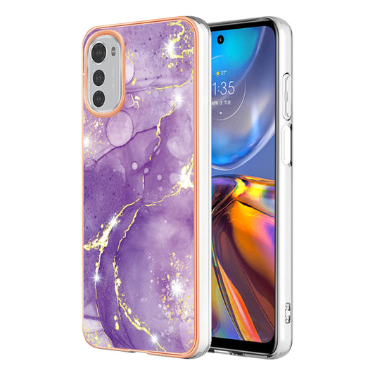 For Motorola Moto E32 4G / E32s 4G YB IMD Series-2 Marble Pattern Phone Case Soft TPU Electroplating Frame Shockproof Protection Skin Shell IMD Back Cover