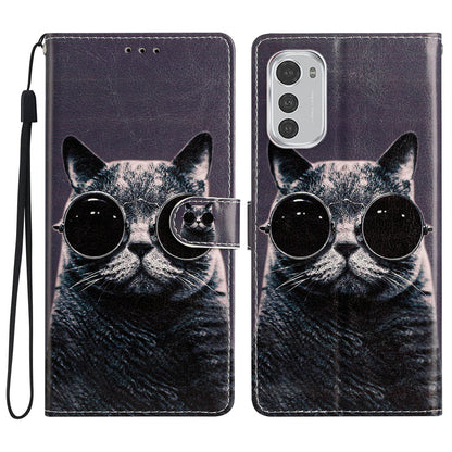 For Motorola Moto E32 4G Pattern Printing PU Leather Anti-drop Phone Case Stand Wallet Flip Magnetic Protective Phone Cover with Strap