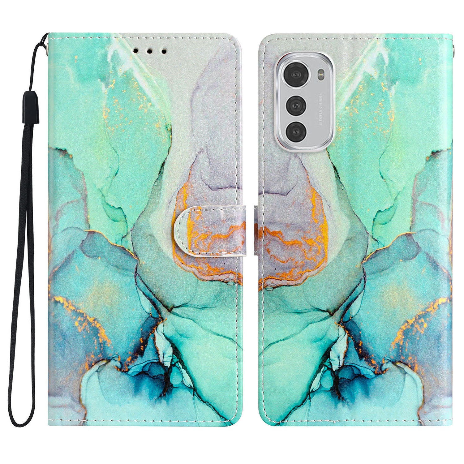 For Motorola Moto E32 4G Pattern Printing PU Leather Anti-drop Phone Case Stand Wallet Flip Magnetic Protective Phone Cover with Strap