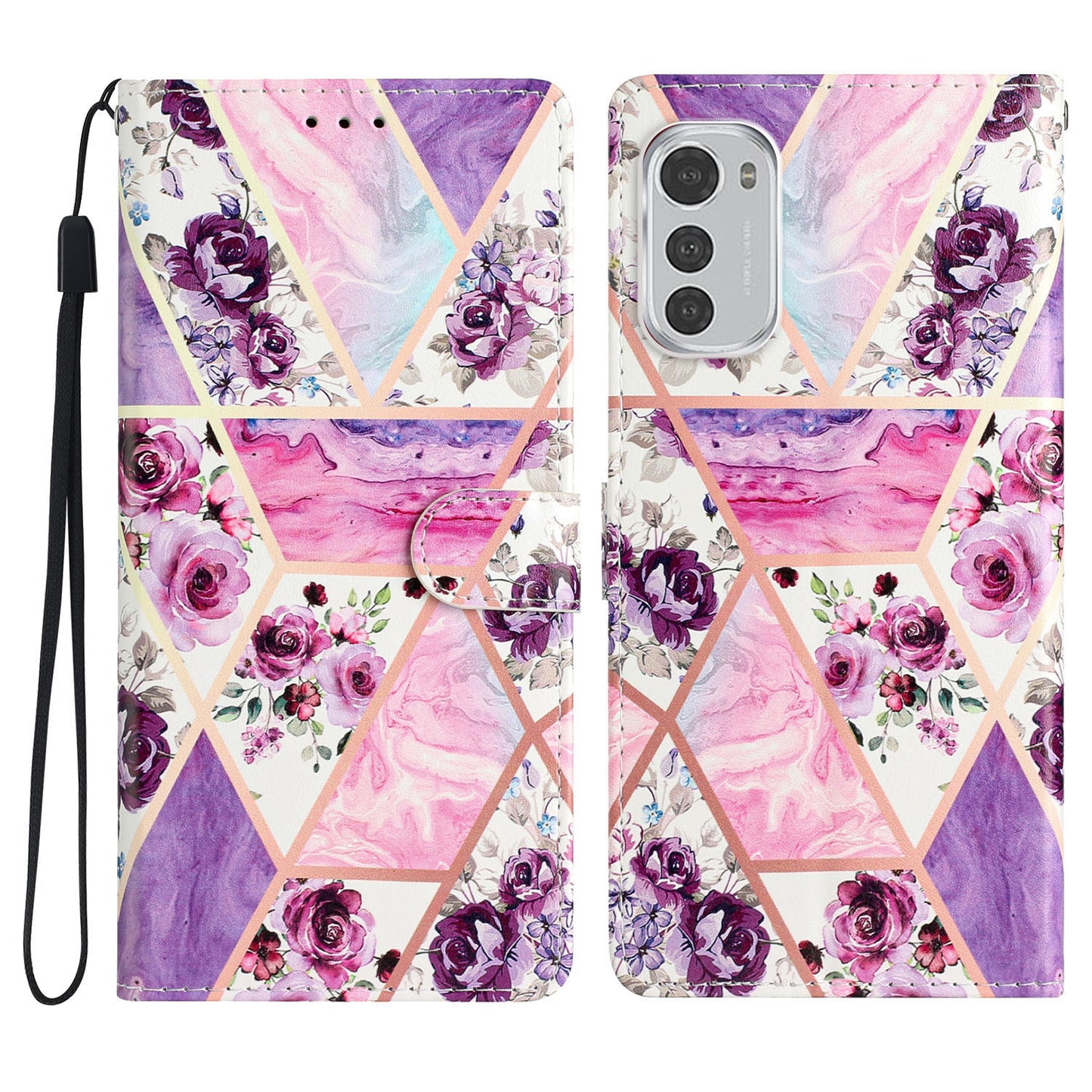 For Motorola Moto E32 4G Pattern Printing PU Leather Anti-drop Phone Case Stand Wallet Flip Magnetic Protective Phone Cover with Strap