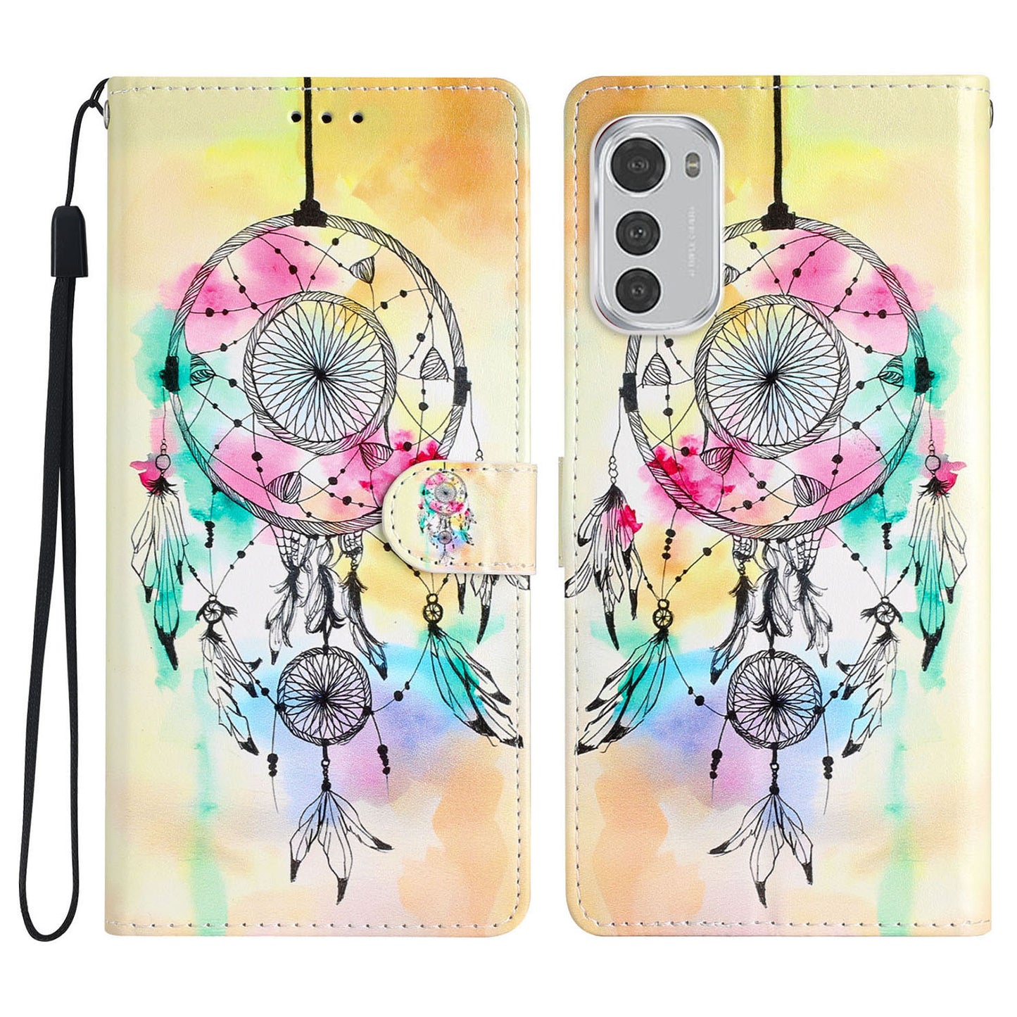 For Motorola Moto E32 4G Pattern Printing PU Leather Anti-drop Phone Case Stand Wallet Flip Magnetic Protective Phone Cover with Strap