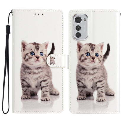 For Motorola Moto E32 4G Pattern Printing PU Leather Anti-drop Phone Case Stand Wallet Flip Magnetic Protective Phone Cover with Strap