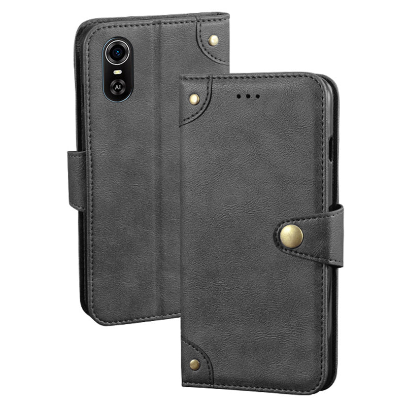 For ZTE Blade A31 Plus Anti-scratch PU Leather Anti-drop Case Rivet Decor Magnetic Wallet Stand Phone Cover