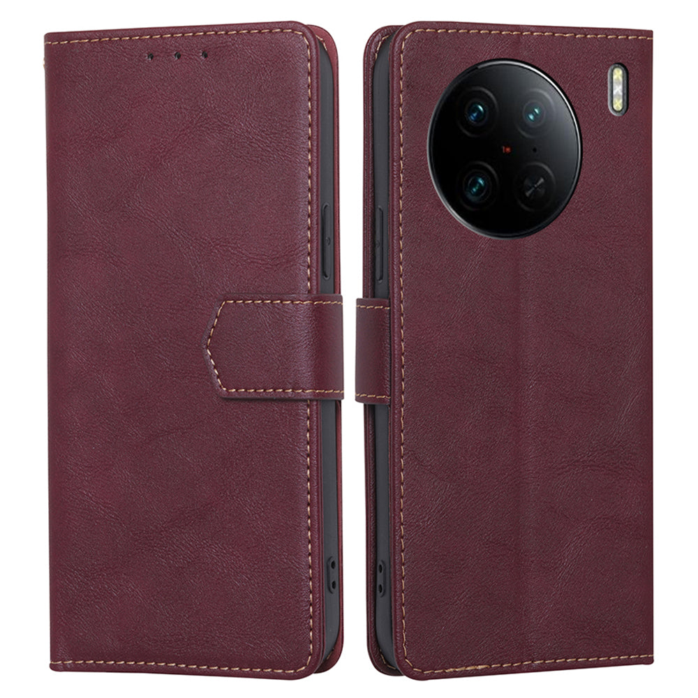 For vivo X90 Pro 5G Cowhide Texture PU Leather Flip Phone Case RFID Blocking Wallet Stand Magnetic Folio Cover