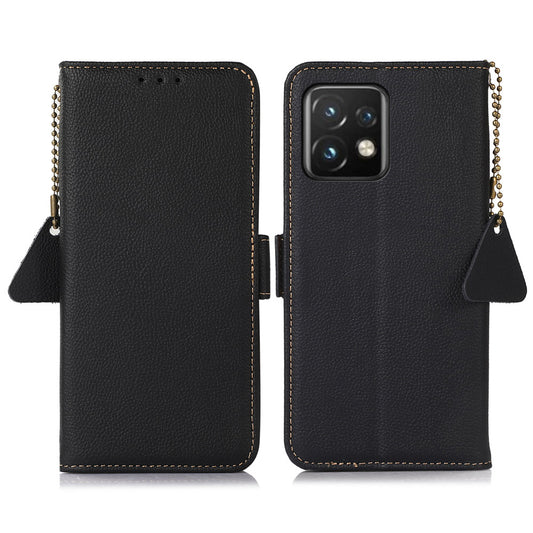 TJ Cell Phone Case Bag for Motorola Edge 40 Pro 5G / Moto X40 5G Genuine Cowhide Leather RFID Blocking Wallet Phone Stand Cover