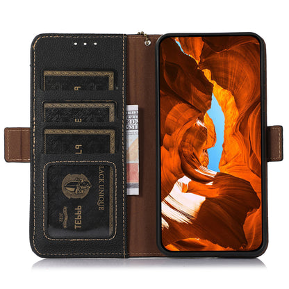 TJ Cell Phone Case Bag for Motorola Edge 40 Pro 5G / Moto X40 5G Genuine Cowhide Leather RFID Blocking Wallet Phone Stand Cover