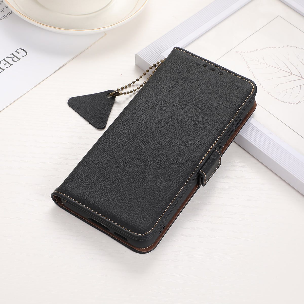 TJ Cell Phone Case Bag for Motorola Edge 40 Pro 5G / Moto X40 5G Genuine Cowhide Leather RFID Blocking Wallet Phone Stand Cover