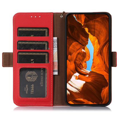 TJ Cell Phone Case Bag for Motorola Edge 40 Pro 5G / Moto X40 5G Genuine Cowhide Leather RFID Blocking Wallet Phone Stand Cover