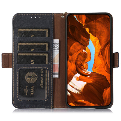 TJ Cell Phone Case Bag for Motorola Edge 40 Pro 5G / Moto X40 5G Genuine Cowhide Leather RFID Blocking Wallet Phone Stand Cover