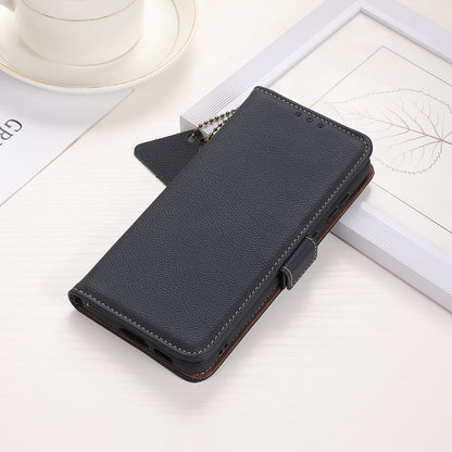 TJ Cell Phone Case Bag for Motorola Edge 40 Pro 5G / Moto X40 5G Genuine Cowhide Leather RFID Blocking Wallet Phone Stand Cover