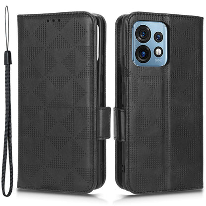 For Motorola Moto Edge 40 Pro 5G / Moto X40 5G Imprinted Triangle Pattern Full Protection Stand Wallet Case PU Leather Folio Flip Protective Cover