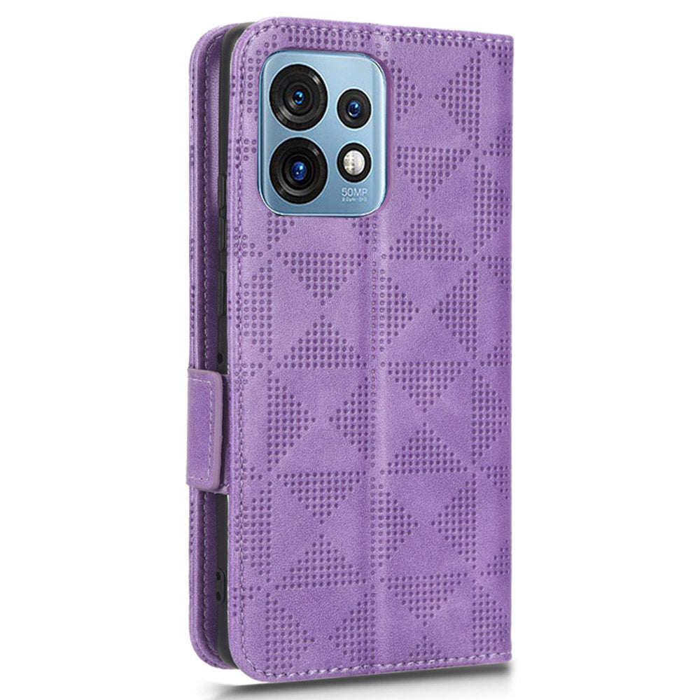 For Motorola Moto Edge 40 Pro 5G / Moto X40 5G Imprinted Triangle Pattern Full Protection Stand Wallet Case PU Leather Folio Flip Protective Cover