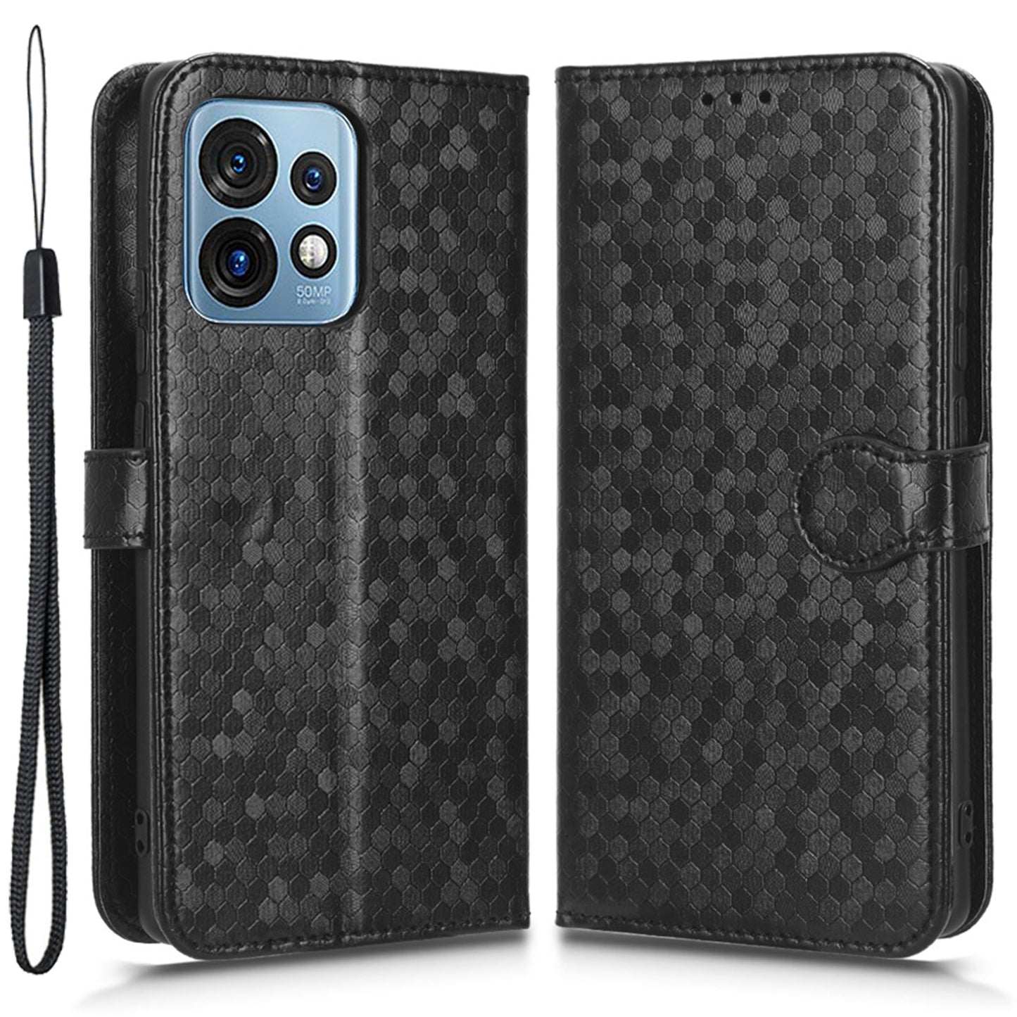 For Motorola Moto Edge 40 Pro 5G / Moto X40 5G Dot Pattern Imprinted PU Leather Wallet Stand Case Full Protection Phone Cover with Strap