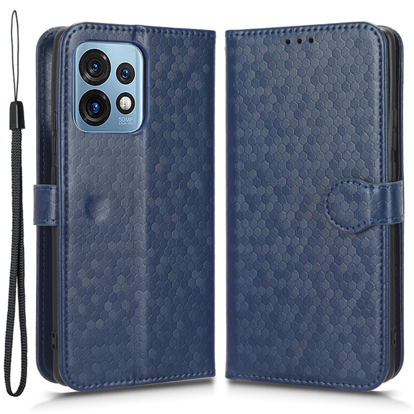 For Motorola Moto Edge 40 Pro 5G / Moto X40 5G Dot Pattern Imprinted PU Leather Wallet Stand Case Full Protection Phone Cover with Strap