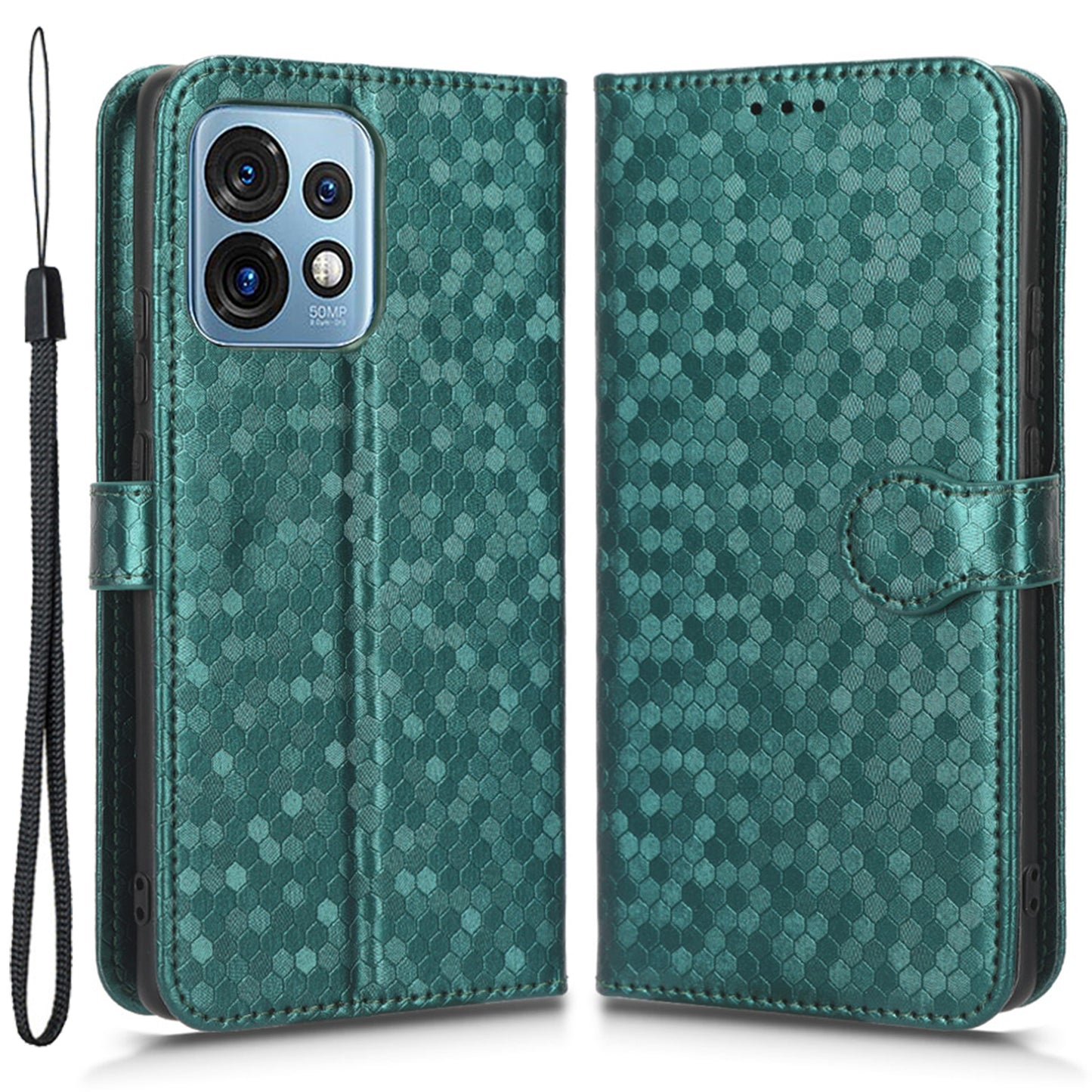 For Motorola Moto Edge 40 Pro 5G / Moto X40 5G Dot Pattern Imprinted PU Leather Wallet Stand Case Full Protection Phone Cover with Strap