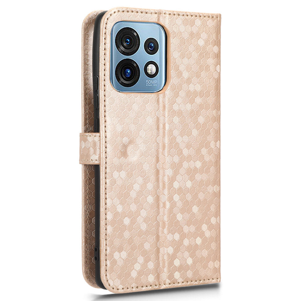 For Motorola Moto Edge 40 Pro 5G / Moto X40 5G Dot Pattern Imprinted PU Leather Wallet Stand Case Full Protection Phone Cover with Strap