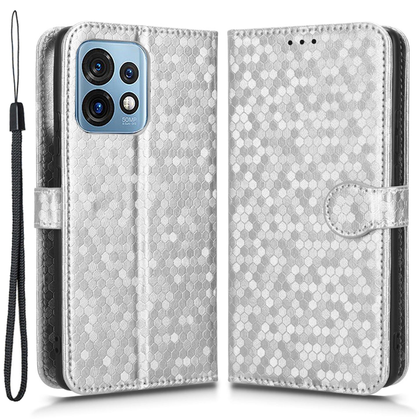 For Motorola Moto Edge 40 Pro 5G / Moto X40 5G Dot Pattern Imprinted PU Leather Wallet Stand Case Full Protection Phone Cover with Strap