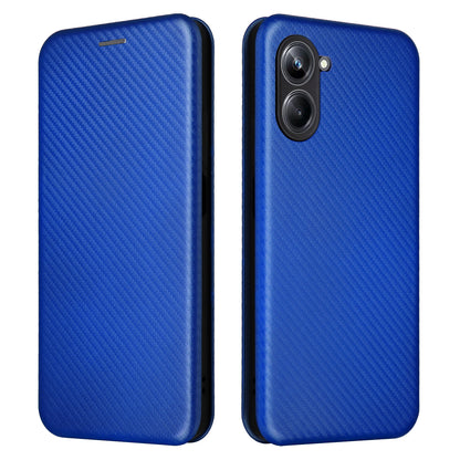 For Realme 10 Pro 5G Card Slot Phone Case Magnetic Auto-absorbed Carbon Fiber Texture PU Leather Stand Flip Cover