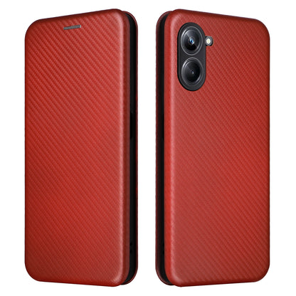 For Realme 10 Pro 5G Card Slot Phone Case Magnetic Auto-absorbed Carbon Fiber Texture PU Leather Stand Flip Cover