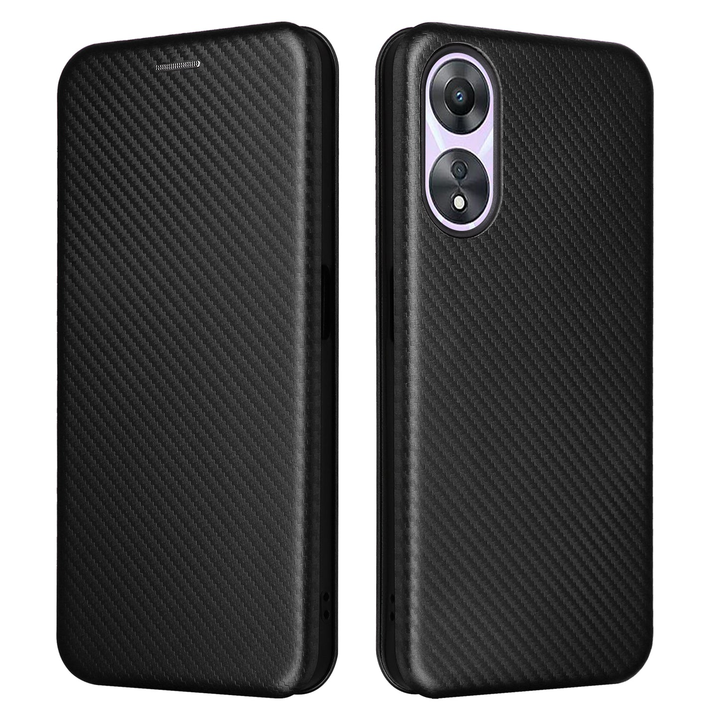 For Oppo A58 5G  Magnetic Auto-absorbed Carbon Fiber Texture PU Leather Phone Case Card Slot Stand Flip Cover