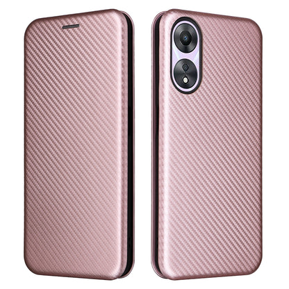 For Oppo A58 5G  Magnetic Auto-absorbed Carbon Fiber Texture PU Leather Phone Case Card Slot Stand Flip Cover