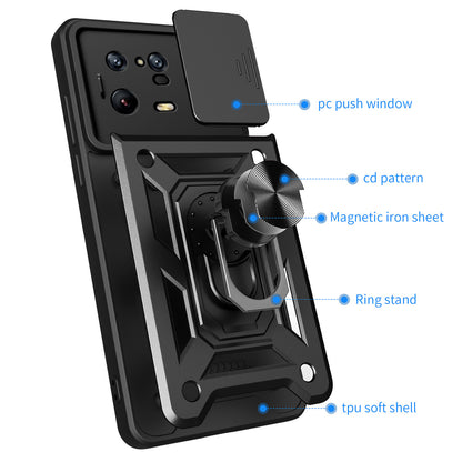 For Xiaomi 13 Pro 5G Ring Holder Kickstand Phone Case PC + TPU Slide Camera Protector Back Cover