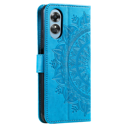 Mobile Phone Case for Oppo A58 5G, Imprinted Mandala Flower Pattern Wallet Stand Phone Cover with Strap