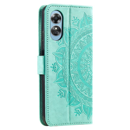 Mobile Phone Case for Oppo A58 5G, Imprinted Mandala Flower Pattern Wallet Stand Phone Cover with Strap