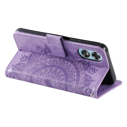 Mobile Phone Case for Oppo A58 5G, Imprinted Mandala Flower Pattern Wallet Stand Phone Cover with Strap