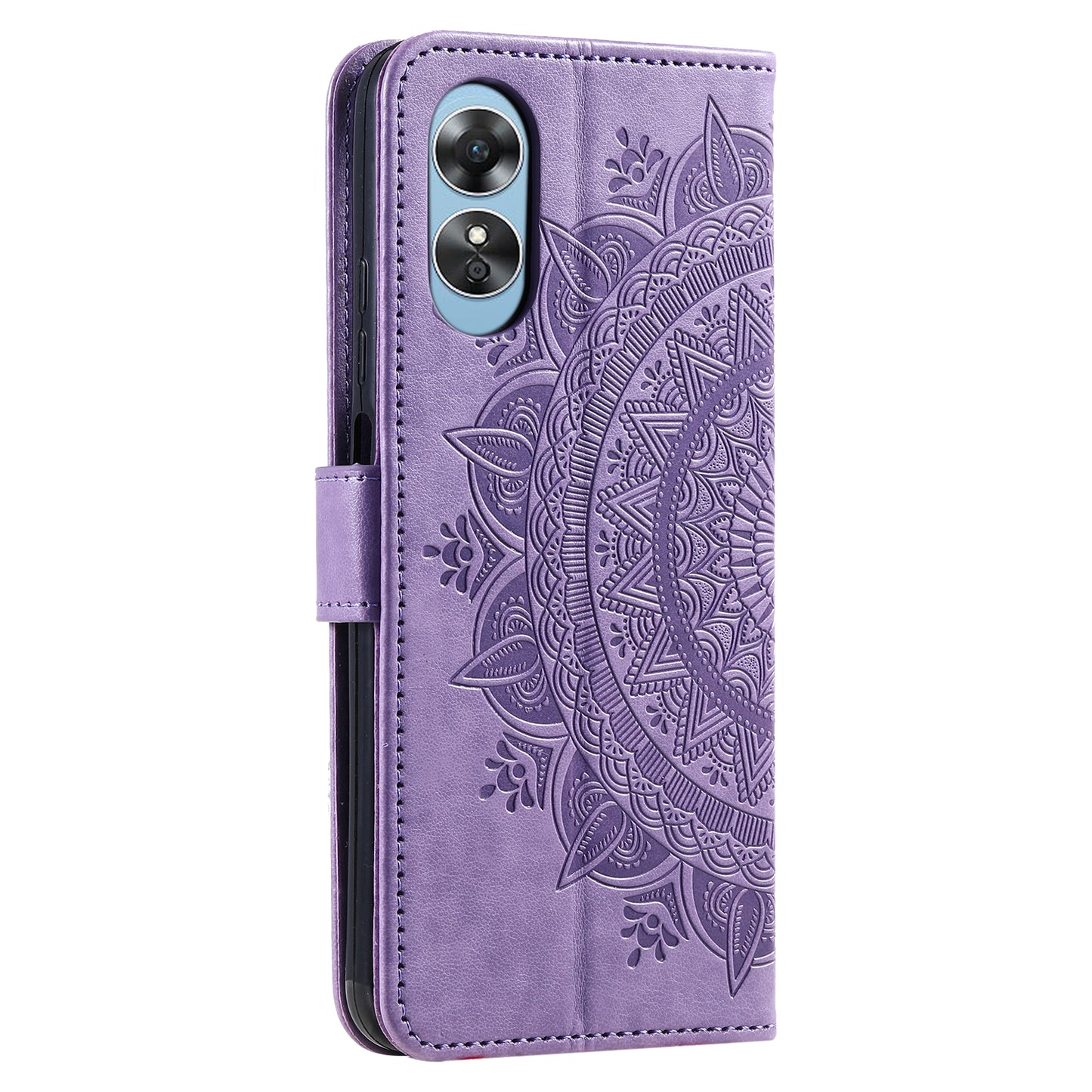 Mobile Phone Case for Oppo A58 5G, Imprinted Mandala Flower Pattern Wallet Stand Phone Cover with Strap