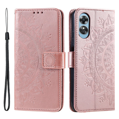 Mobile Phone Case for Oppo A58 5G, Imprinted Mandala Flower Pattern Wallet Stand Phone Cover with Strap