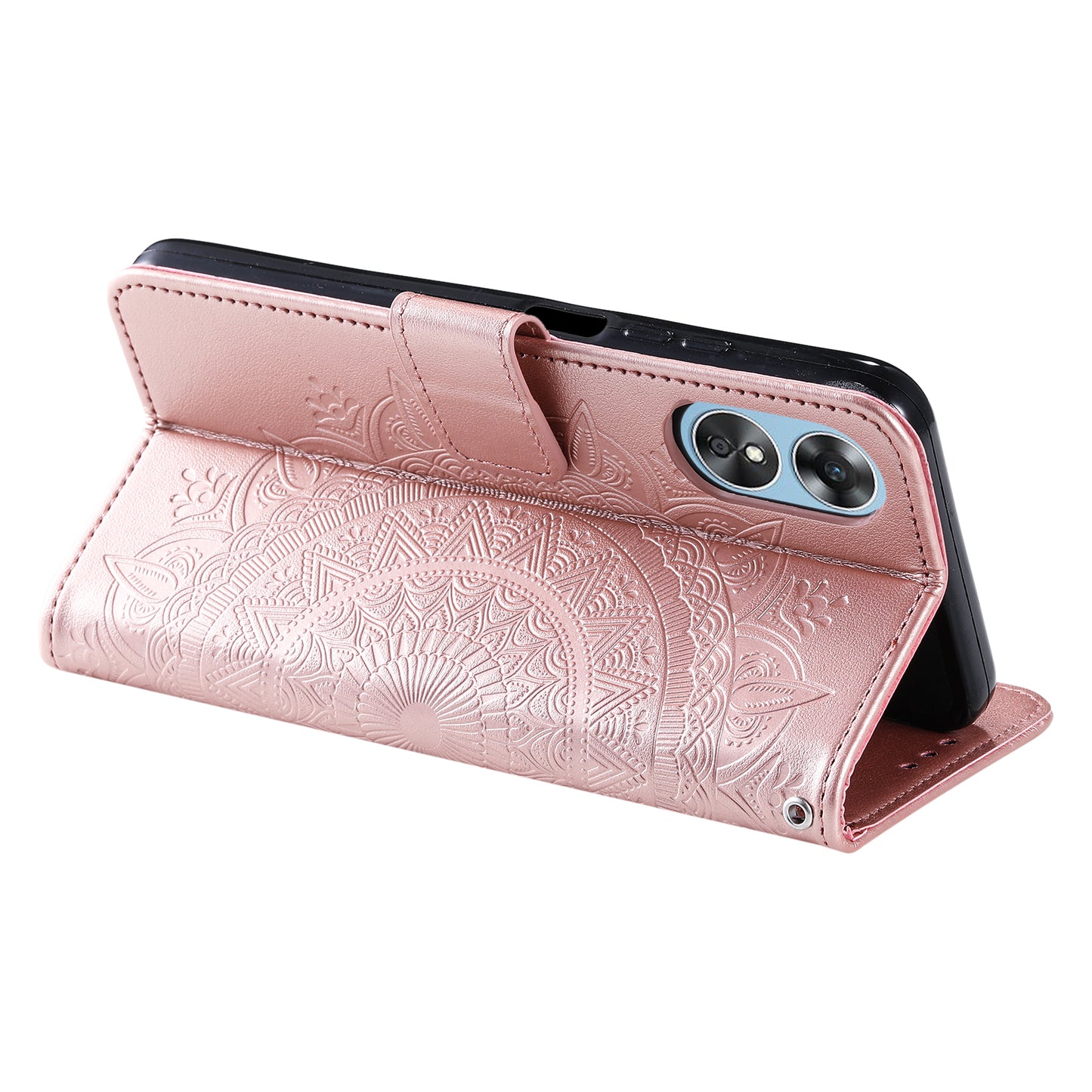 Mobile Phone Case for Oppo A58 5G, Imprinted Mandala Flower Pattern Wallet Stand Phone Cover with Strap