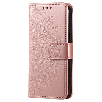 Mobile Phone Case for Oppo A58 5G, Imprinted Mandala Flower Pattern Wallet Stand Phone Cover with Strap