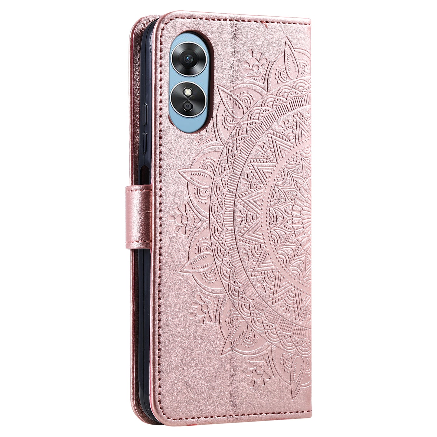 Mobile Phone Case for Oppo A58 5G, Imprinted Mandala Flower Pattern Wallet Stand Phone Cover with Strap