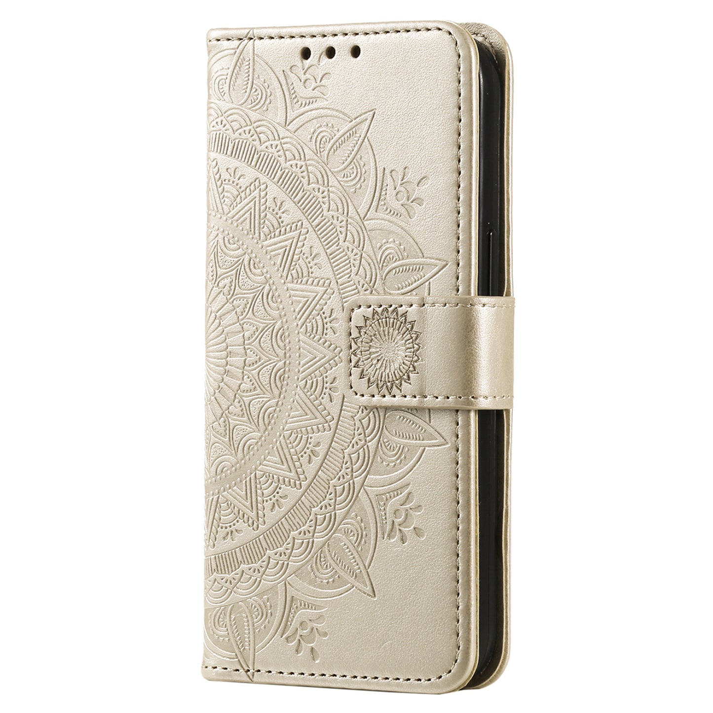 Mobile Phone Case for Oppo A58 5G, Imprinted Mandala Flower Pattern Wallet Stand Phone Cover with Strap