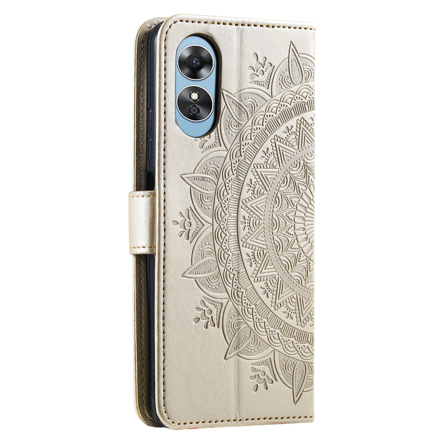 Mobile Phone Case for Oppo A58 5G, Imprinted Mandala Flower Pattern Wallet Stand Phone Cover with Strap