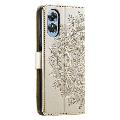 Mobile Phone Case for Oppo A58 5G, Imprinted Mandala Flower Pattern Wallet Stand Phone Cover with Strap