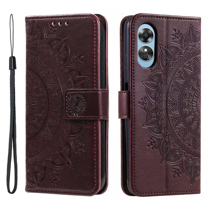 Mobile Phone Case for Oppo A58 5G, Imprinted Mandala Flower Pattern Wallet Stand Phone Cover with Strap