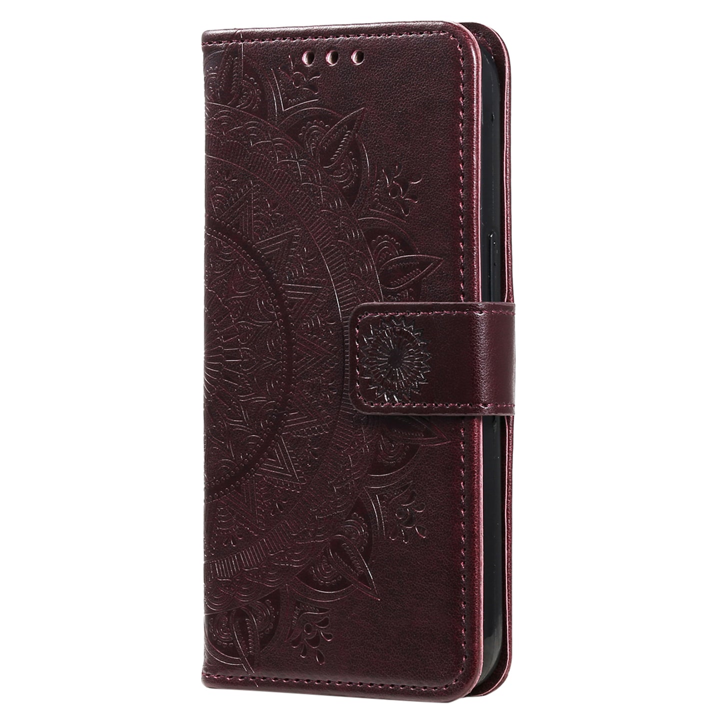 Mobile Phone Case for Oppo A58 5G, Imprinted Mandala Flower Pattern Wallet Stand Phone Cover with Strap