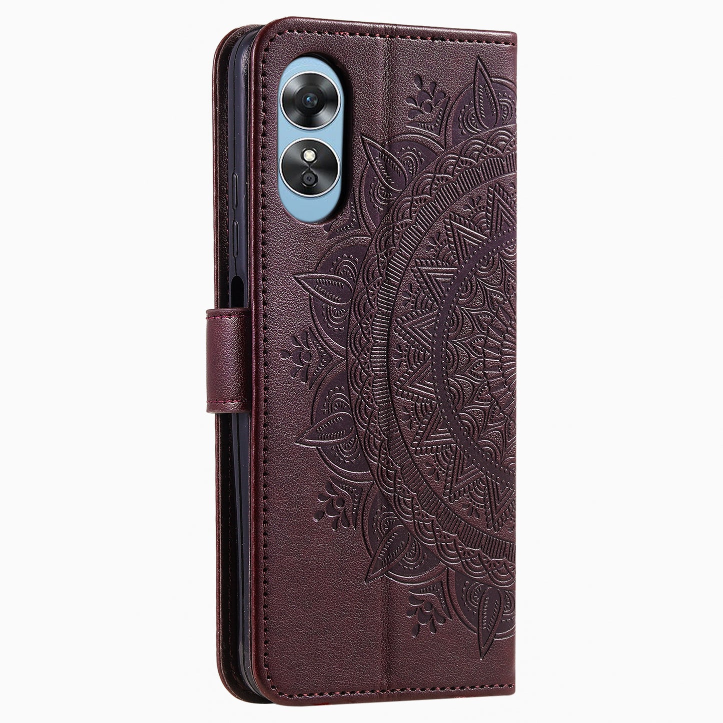 Mobile Phone Case for Oppo A58 5G, Imprinted Mandala Flower Pattern Wallet Stand Phone Cover with Strap