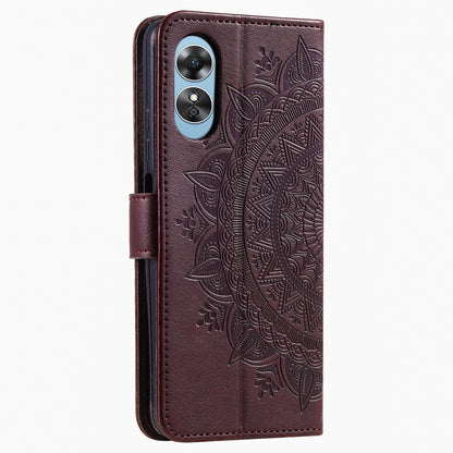 Mobile Phone Case for Oppo A58 5G, Imprinted Mandala Flower Pattern Wallet Stand Phone Cover with Strap