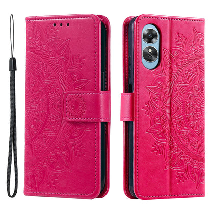 Mobile Phone Case for Oppo A58 5G, Imprinted Mandala Flower Pattern Wallet Stand Phone Cover with Strap