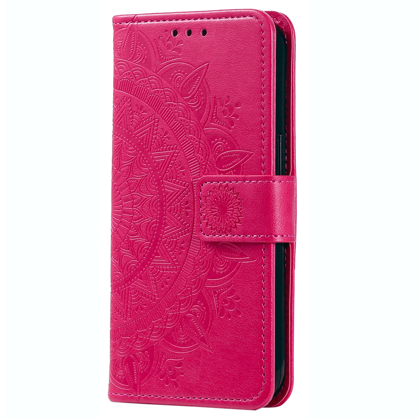 Mobile Phone Case for Oppo A58 5G, Imprinted Mandala Flower Pattern Wallet Stand Phone Cover with Strap